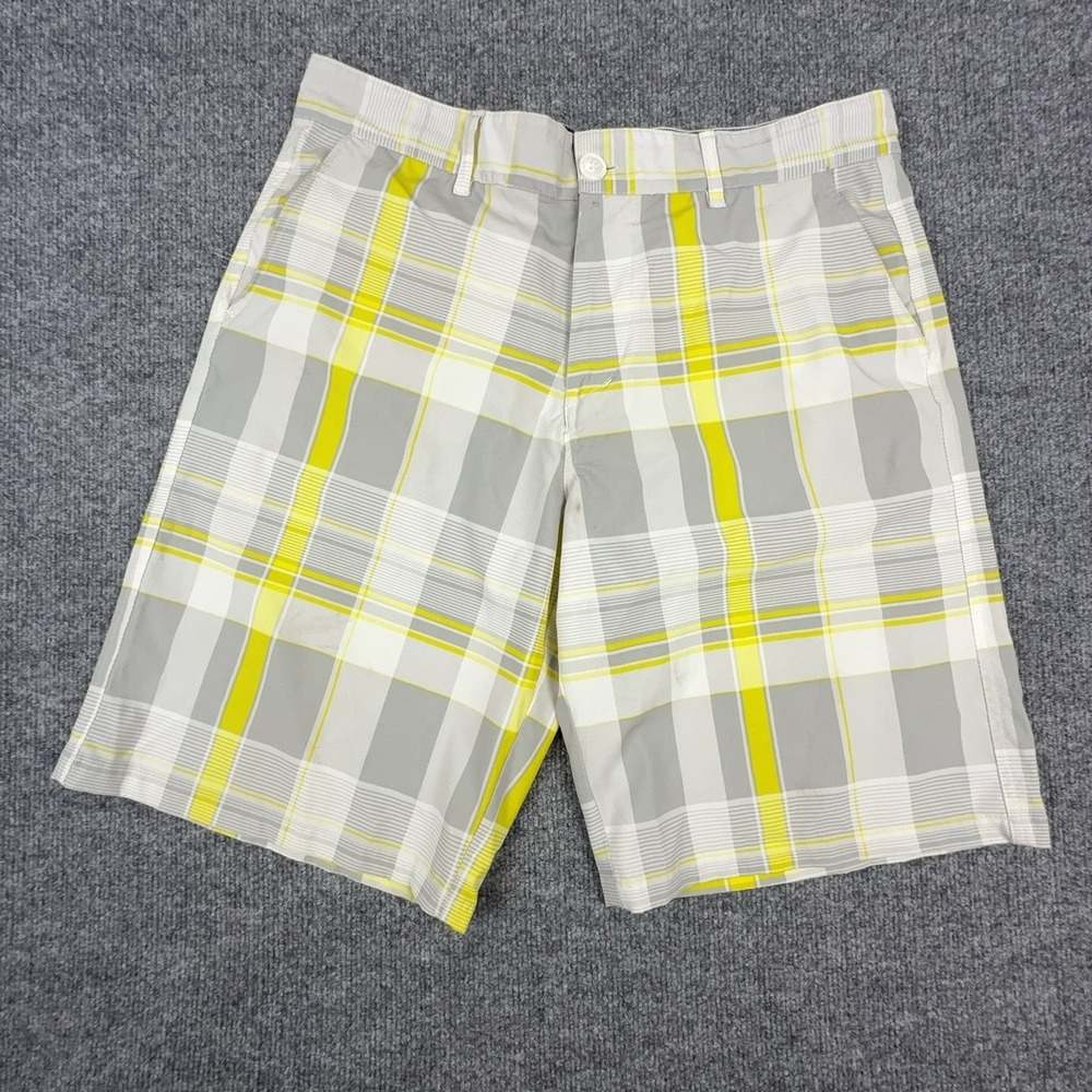 Op Swim Trunks Mens 34 Gray Yellow Plaid OPFlex 4-Way Stretch Board Shorts